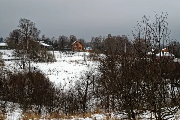 Ravin Envahi Par Herbe Hiver Russie — Photo