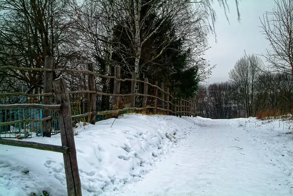 Träkyrkogård Staket Vintern Ryssland — Stockfoto