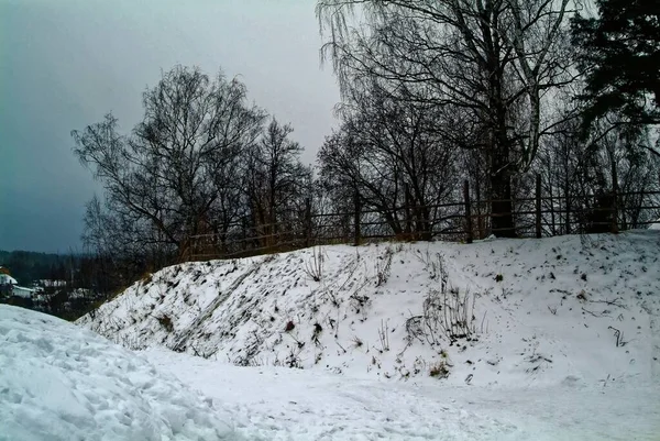 Träkyrkogård Staket Vintern Ryssland — Stockfoto