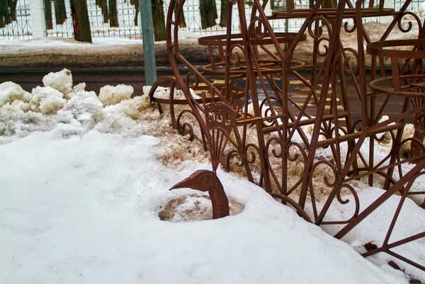 metallic bird figure in the snow, Moscow