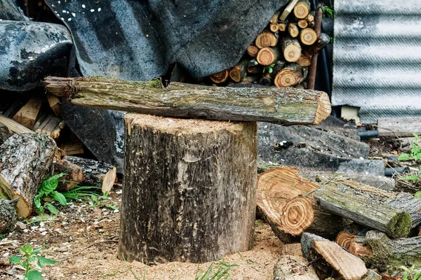 Siekane Drewno Ogrodzie Wiosna — Zdjęcie stockowe