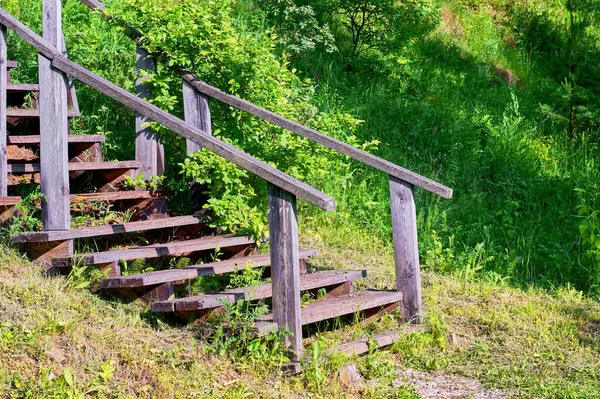 Wooden Staircase River Bank Summer — Stock Photo, Image