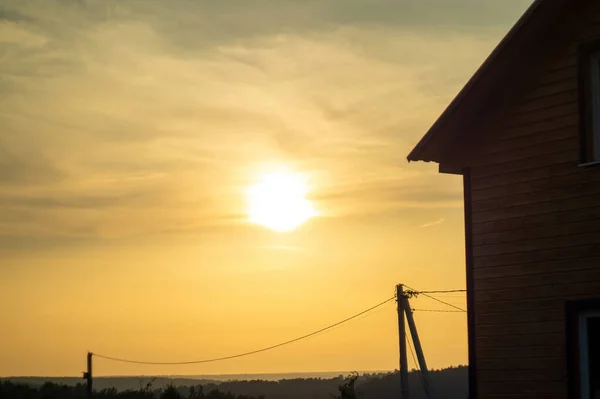 Yellow Sunset Background Rural House Summer — Foto de Stock