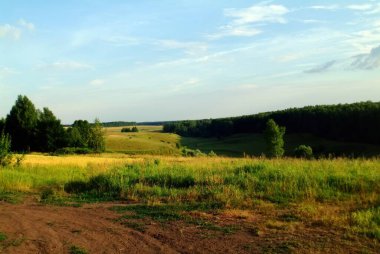Açık bir günde, yazın küçük bir vadi.