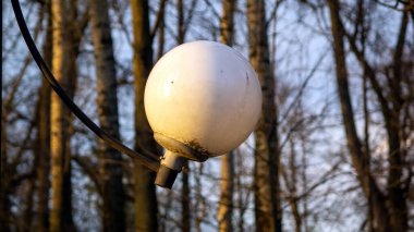 İlkbaharda parkta yuvarlak bir fener.