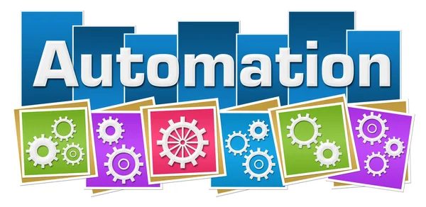 Automatisering kleurrijke vierkantjes Gears bodem — Stockfoto