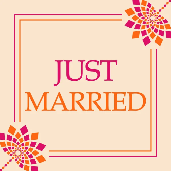 Just Married Text Written Pink Orange Background — Stock Photo, Image