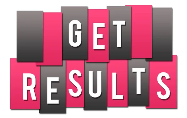 Get results text written over pink grey background.