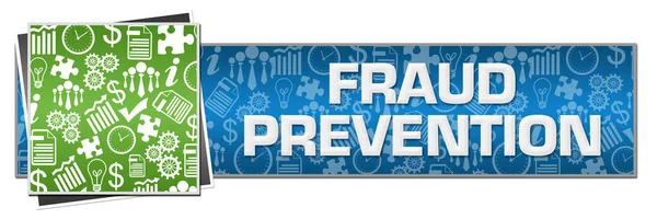 Fraud prevention text written over blue green background.