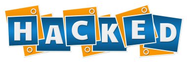 Hacklenmiş metin mavi turuncu arkaplan üzerine yazılmış.