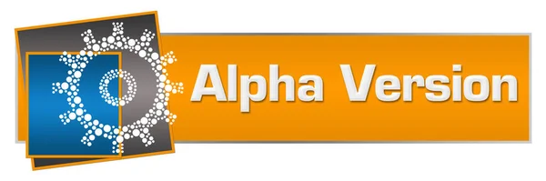 Wersja Alpha Tekst Napisany Niebieskim Pomarańczowym Tle — Zdjęcie stockowe