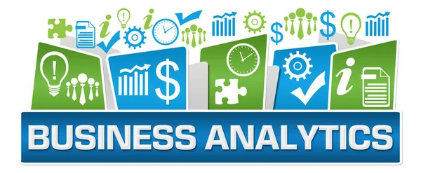 Business Analytics Text Written Blue Green Background — Stock Photo, Image