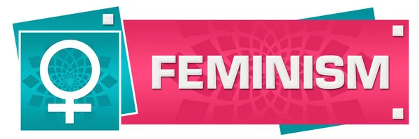 Feminismo Texto Escrito Sobre Fundo Turquesa Rosa — Fotografia de Stock