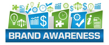 Yeşil mavi arkaplan üzerine yazılmış marka farkındalık metni.