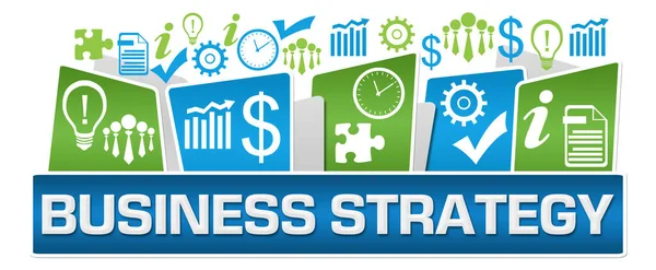 Bedrijfstrategie Tekst Geschreven Blauw Groene Achtergrond — Stockfoto
