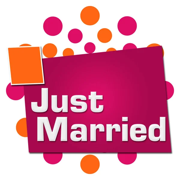 Just Married Text Written Pink Orange Background — Stock Photo, Image