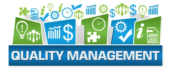 Quality Management Text Written Green Blue Background — Stock Photo, Image