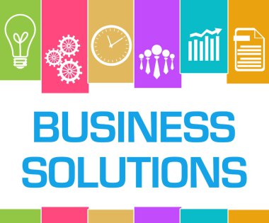 Renkli arkaplan üzerine yazılmış iş çözümleri metinleri.