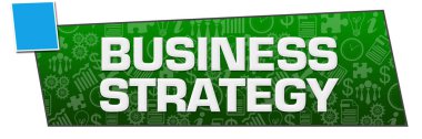 Yeşil mavi arkaplan üzerine yazılmış iş stratejisi metni.