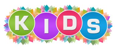 Renkli arkaplan üzerine yazılmış çocuklar metni.