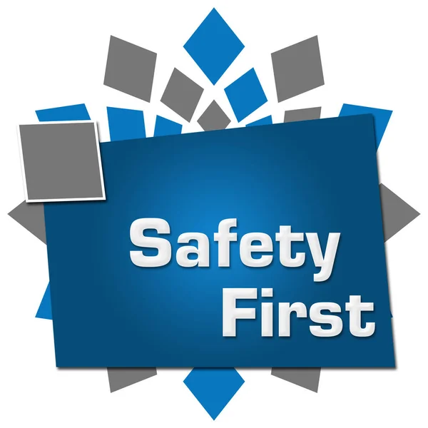 Safety First Text Written Blue Grey Background — Stock Photo, Image