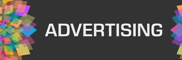 Advertising text written over dark colorful background.