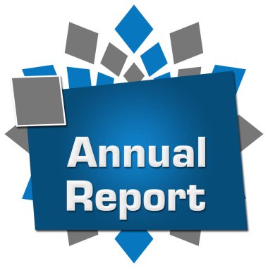 Annual report text written over blue grey background.