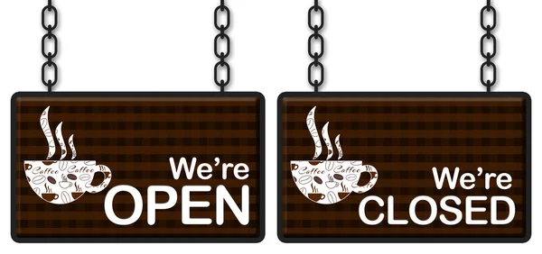 Káva otevřené uzavřené štíty — Stock fotografie