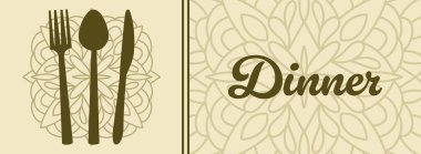 Yemek konsepti resmi. Metin ve kaşık çatal bıçak sembolleri..