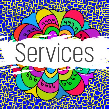 Renkli arkaplan üzerine yazılmış servisler metni.