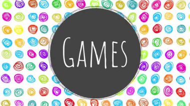 Renkli noktalı kaydırma arkaplanı üzerine yazılmış oyun metinleri.