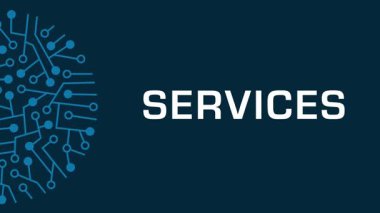 Dönen dairesel devre ile mavi arkaplan üzerine yazılmış servisler metni.