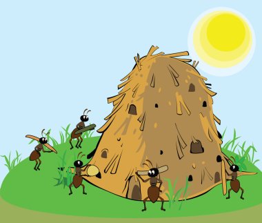 a family of ants building the anthill clipart