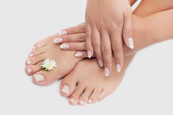 Beautiful woman's hands and legs — Stock Photo, Image