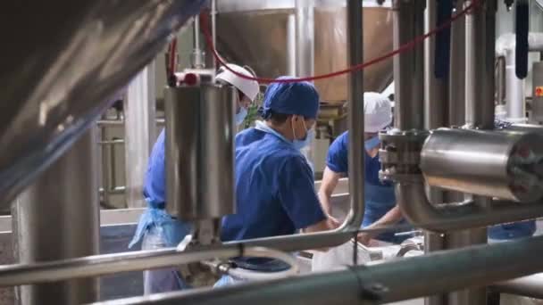 Deel van het technologische proces in een zuivelfabriek. — Stockvideo