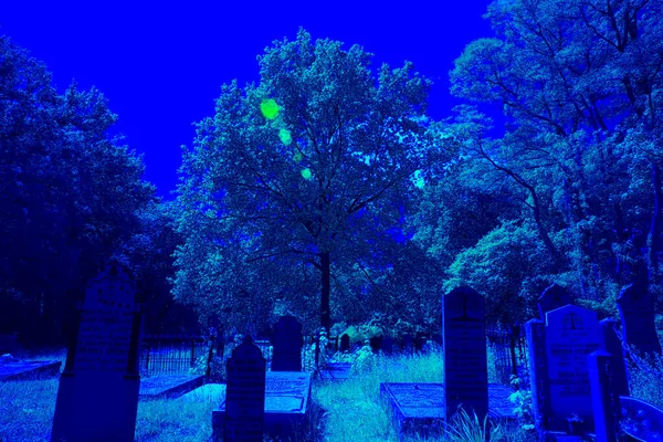Hoogeveen, Netherlands- June 13, 2021: Infrared photo of old graveyard in Hoogeveen, Netherland