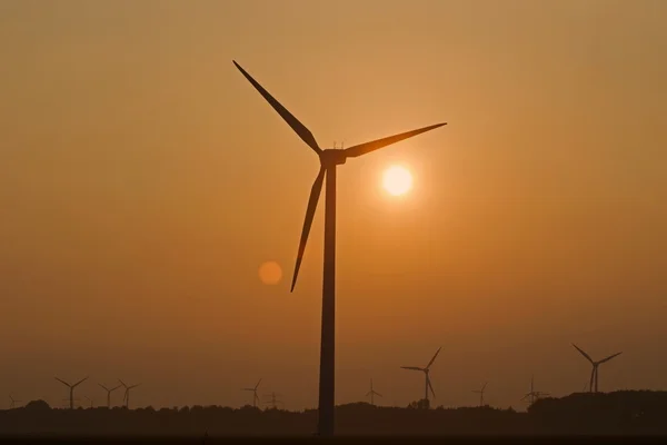 30 september, 2014 - lelystad, Nederländerna: väderkvarnar och den nedgående solen, Nederländerna — Stockfoto