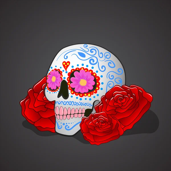Sugar Skull. Día de los Muertos colorido cráneo con adorno floral. Ilustración vectorial . — Vector de stock