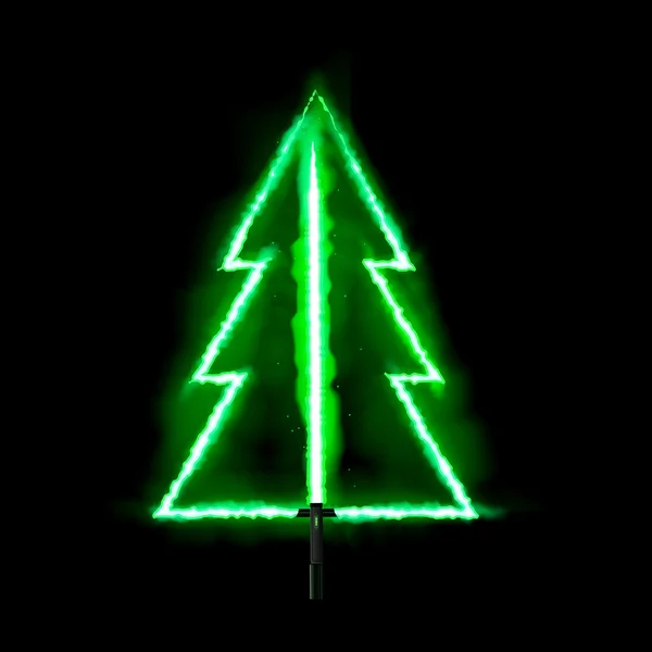 De groene brand gloeiende Kerstboom. Vectorillustratie. — Stockvector