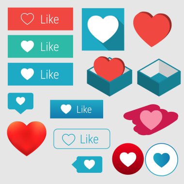 Simgeler ve düğmeler kalp kümesi. Gibi düğmeleri.