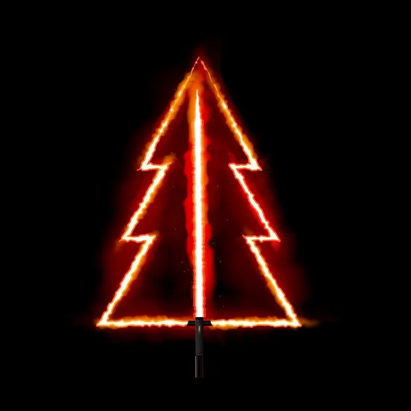 De brand gloeiende Kerstboom. Vectorillustratie. — Stockvector