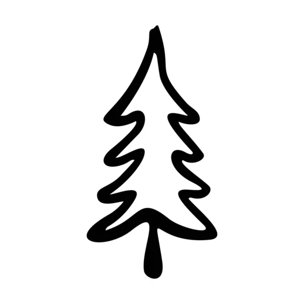 Sílhueta Rabiscos Árvore Natal Ícones Decorações Xmas Desenhados Mão Ilustração —  Vetores de Stock