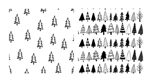 Kerstboom Naadloos Patroon Handgetekende Doodle Bos Achtergrond Retro Vakantie Wraping — Stockvector