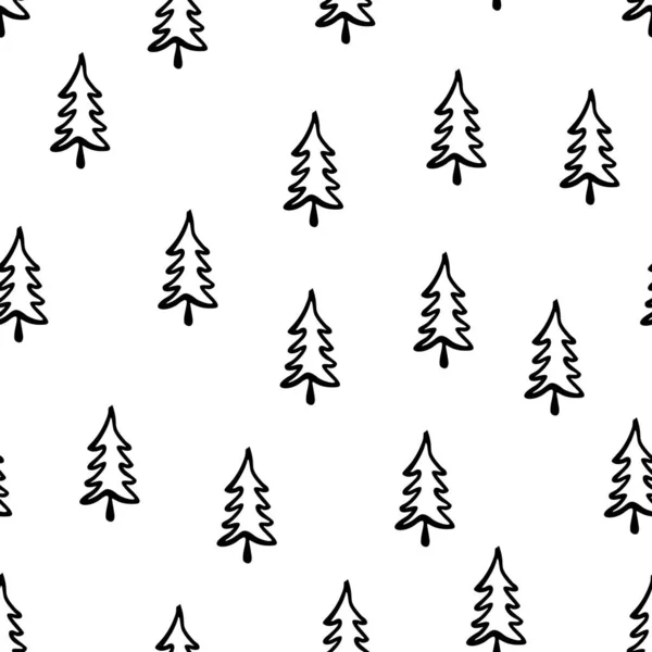 Patrón Sin Costuras Del Árbol Navidad Fondo Del Bosque Garabatos — Archivo Imágenes Vectoriales