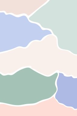 Soyut manzara modern arka plan dağlar, bulutlar, gün doğumu ve gökyüzü. Orta yüzyıl modern minimalist sanat baskısı. Pastel renklerde İskandinav poster tasarımı. Dikey şablon boho çizimi.