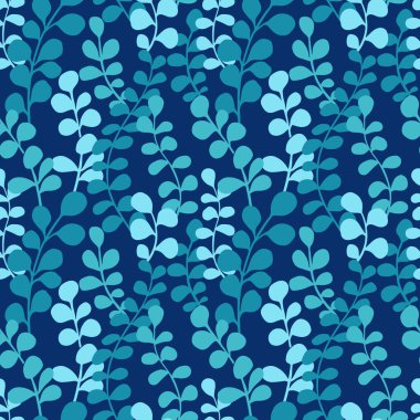 Okaliptüs siluetleri kusursuz desen. El yapımı okaliptüs yapraklı botanik baskı tasarımı. Basit çiçek desenli ambalaj, kumaş tasarımı. Çiçek çiçeği süsü.