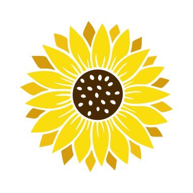 Ayçiçeği simgesi. Çiçek silueti vektör çizimi. Ayçiçeği grafik logosu, ambalaj için el çizimi simge, dekor. Yaprak çerçeve, siyah siluet beyaz arkaplanda izole edilmiş.