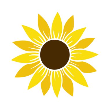 Ayçiçeği simgesi. Çiçek silueti vektör çizimi. Ayçiçeği grafik logosu, ambalaj için el çizimi simge, dekor. Yaprak çerçeve, siyah siluet beyaz arkaplanda izole edilmiş