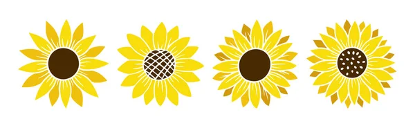 Sunflower simple icon set. Flower silhouette vector illustration. Sunflower graphic logo collection, hand drawn icon for packaging, decor. Petals frame, black silhouette isolated on white background.