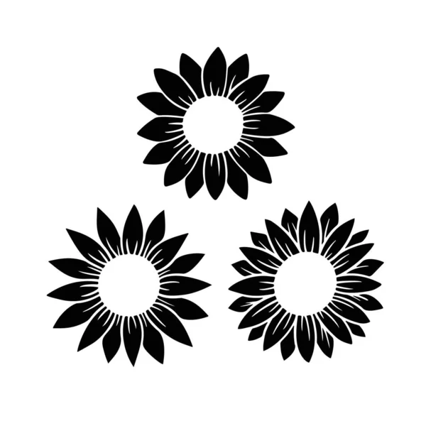 Sunflower split monogram. Květinová silueta vektorové ilustrace. Slunečnicové grafické logo, ručně kreslená ikona pro balení, dekor. Květní lístky rám, černá silueta izolované na bílém pozadí — Stockový vektor